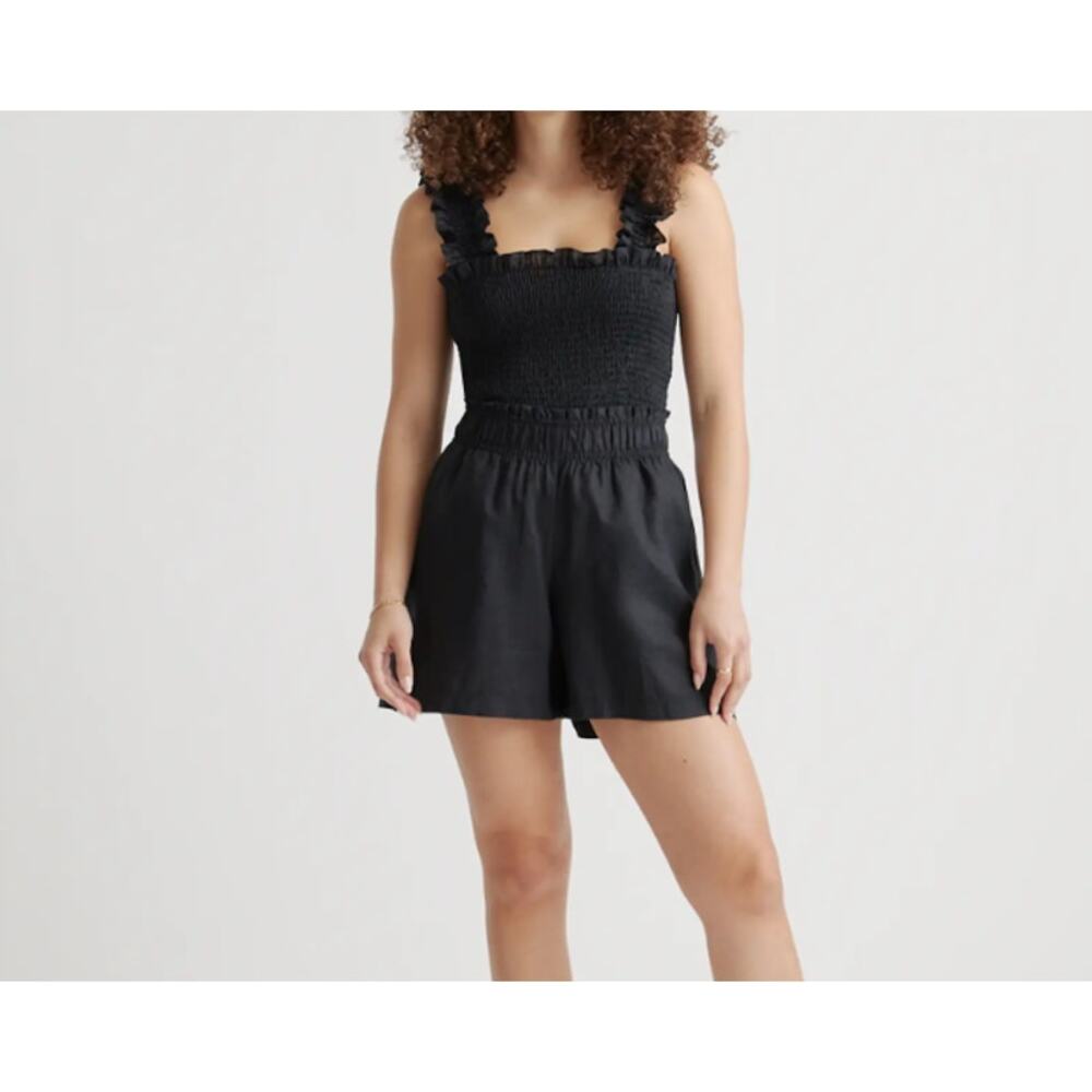Quince 100% European Linen High Waisted Black Shorts Size Large